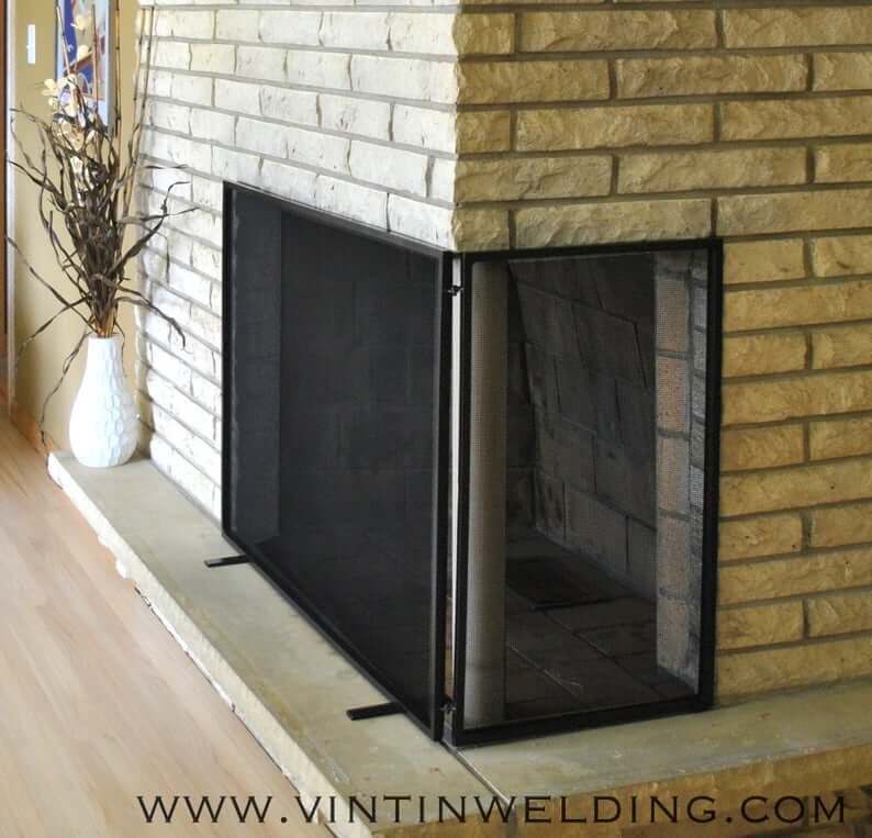 Two Panel Free Standing Corner Fireplace Screen