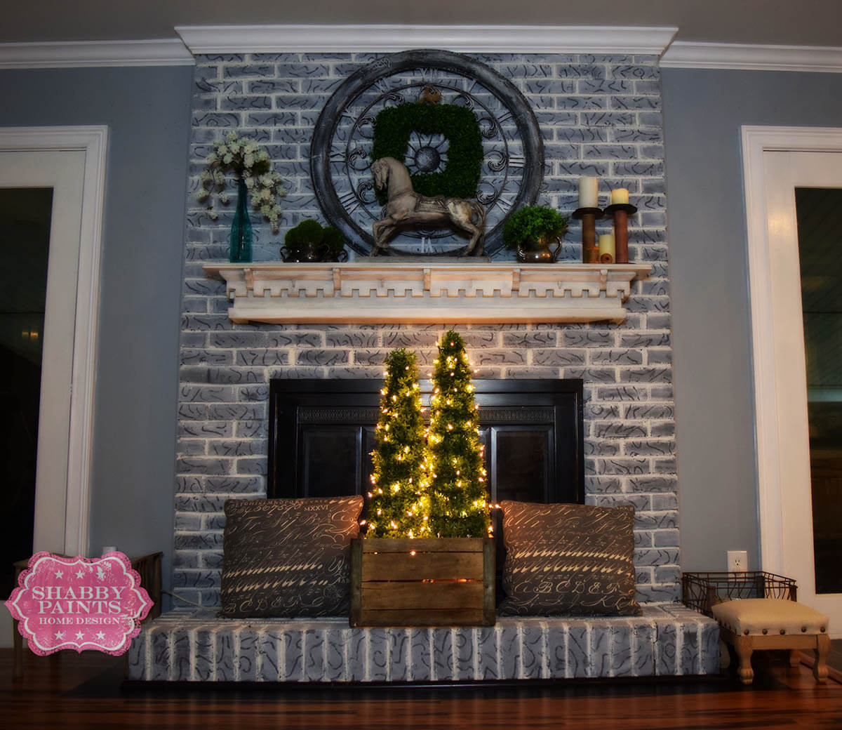 Aged Gray Brick Fireplace Transformation