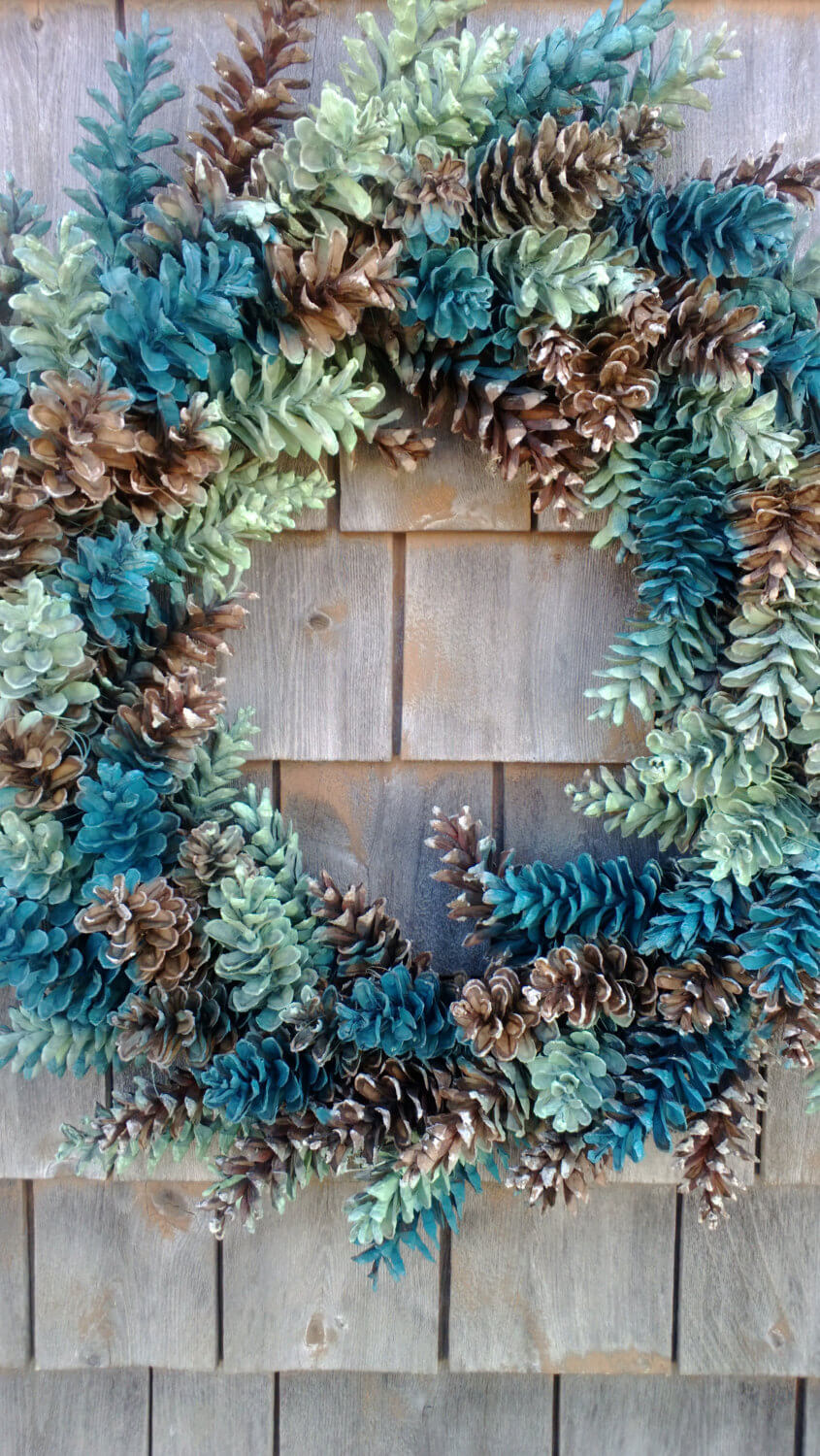 Welcoming Multi-Colored Pinecone Wreath