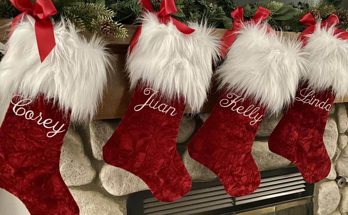 Glamorous Red Velvet and White Fur Stockings