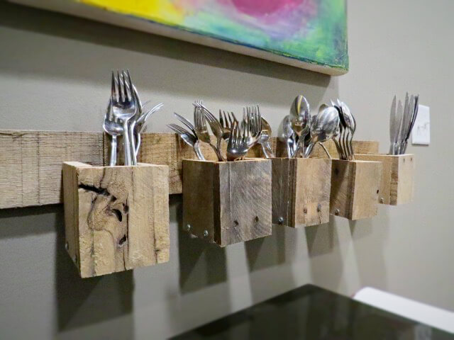 Wall Mounted Pallet Wood Silverware Holders