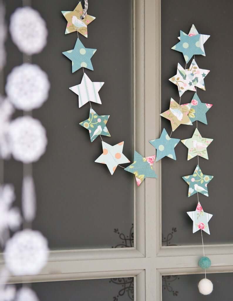 Quilt-Like Stars on a String Christmas Decoration Idea