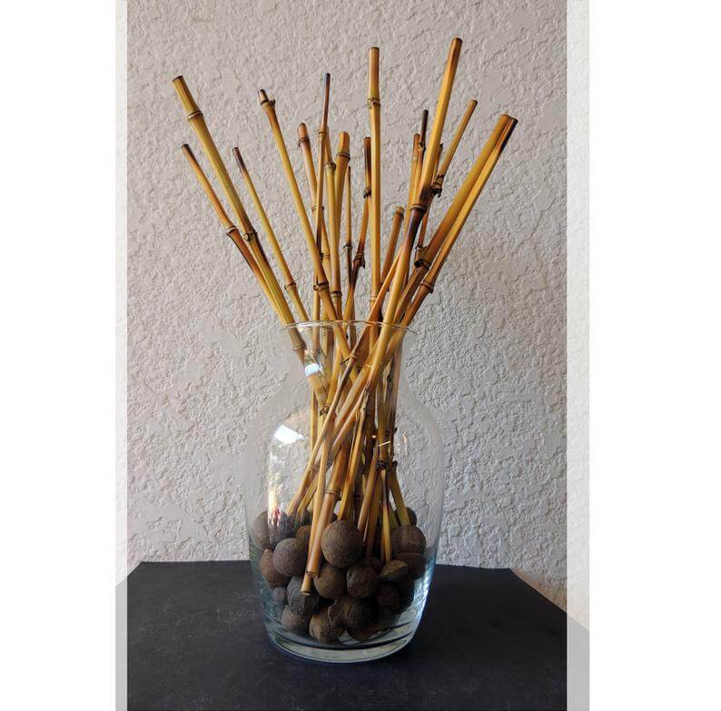 Glass Vase Filled with Bamboo Sticks