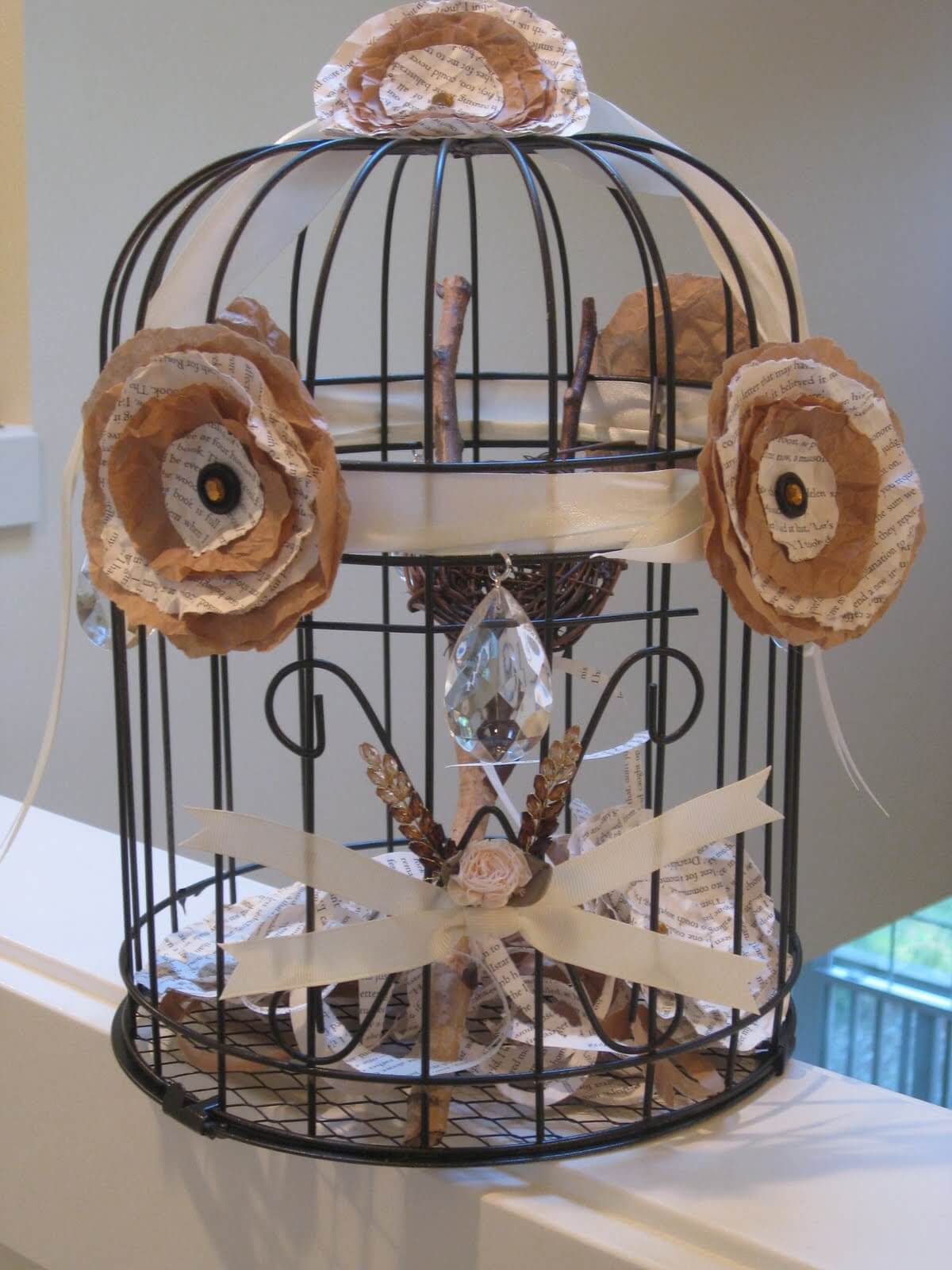 Truly Original Birdcage Adorned with Paper Flowers