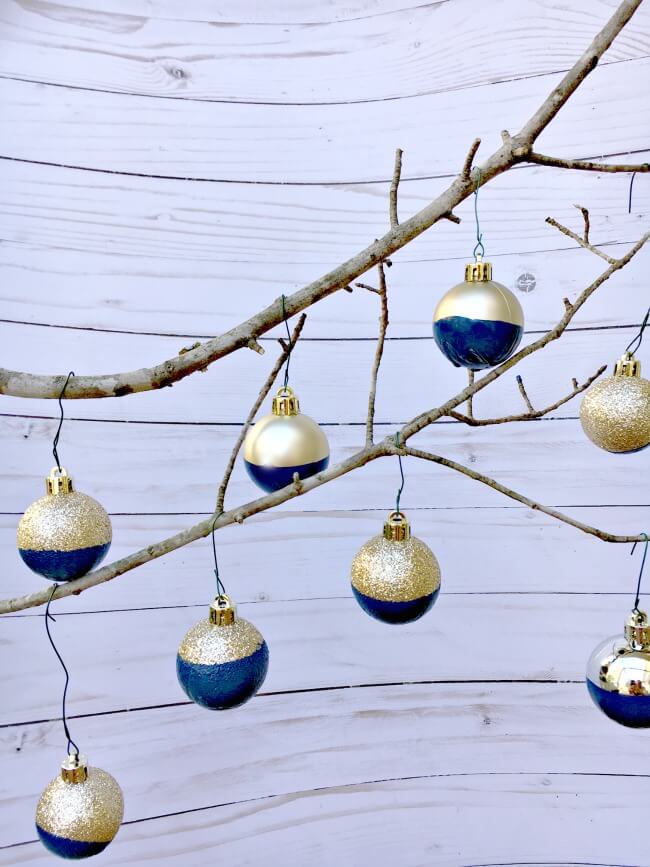 DIY Dipped Gold and Blue Ornaments