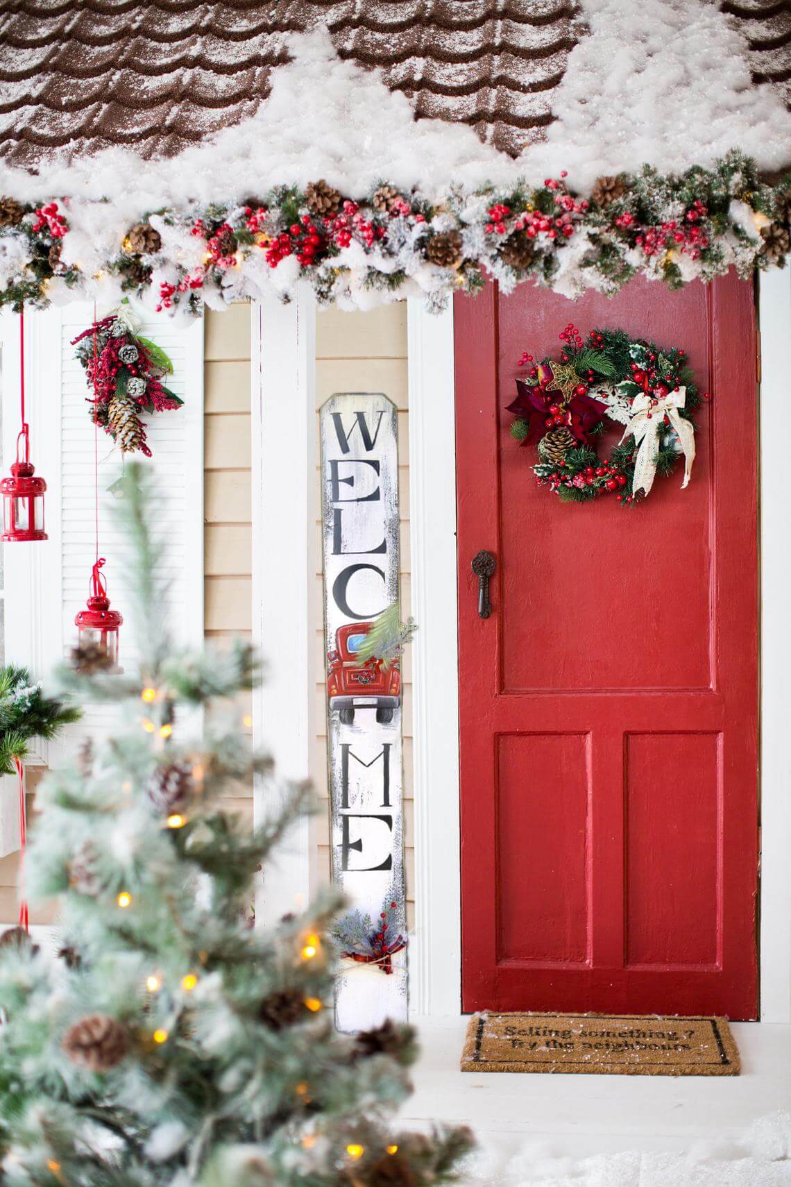 Red Christmas Truck Welcome Sign