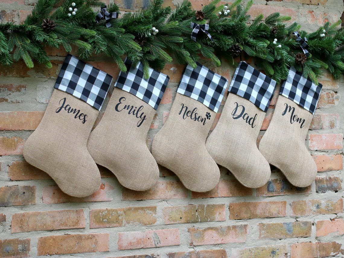 Buffalo Plaid & Burlap Personalized Stockings