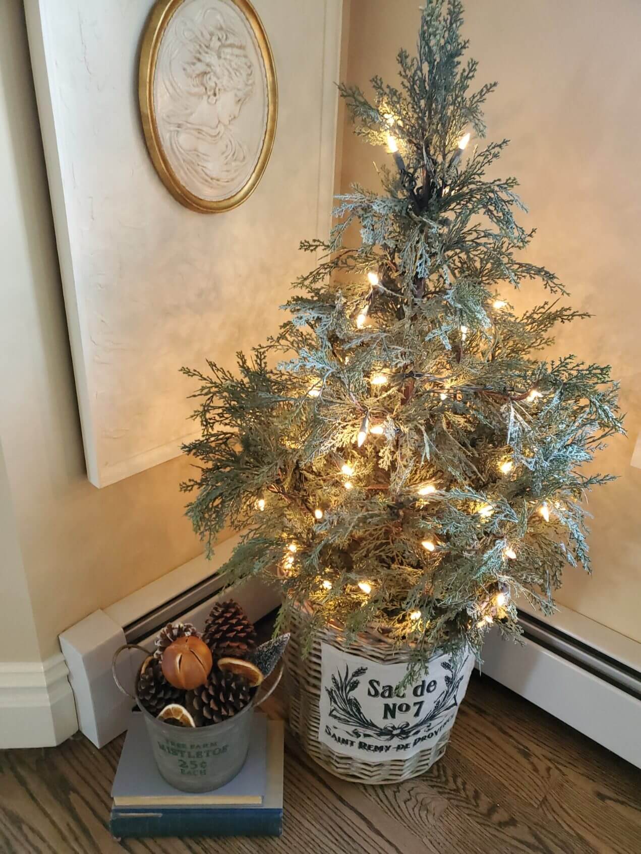 Rustic Small Christmas Tree in a Basket