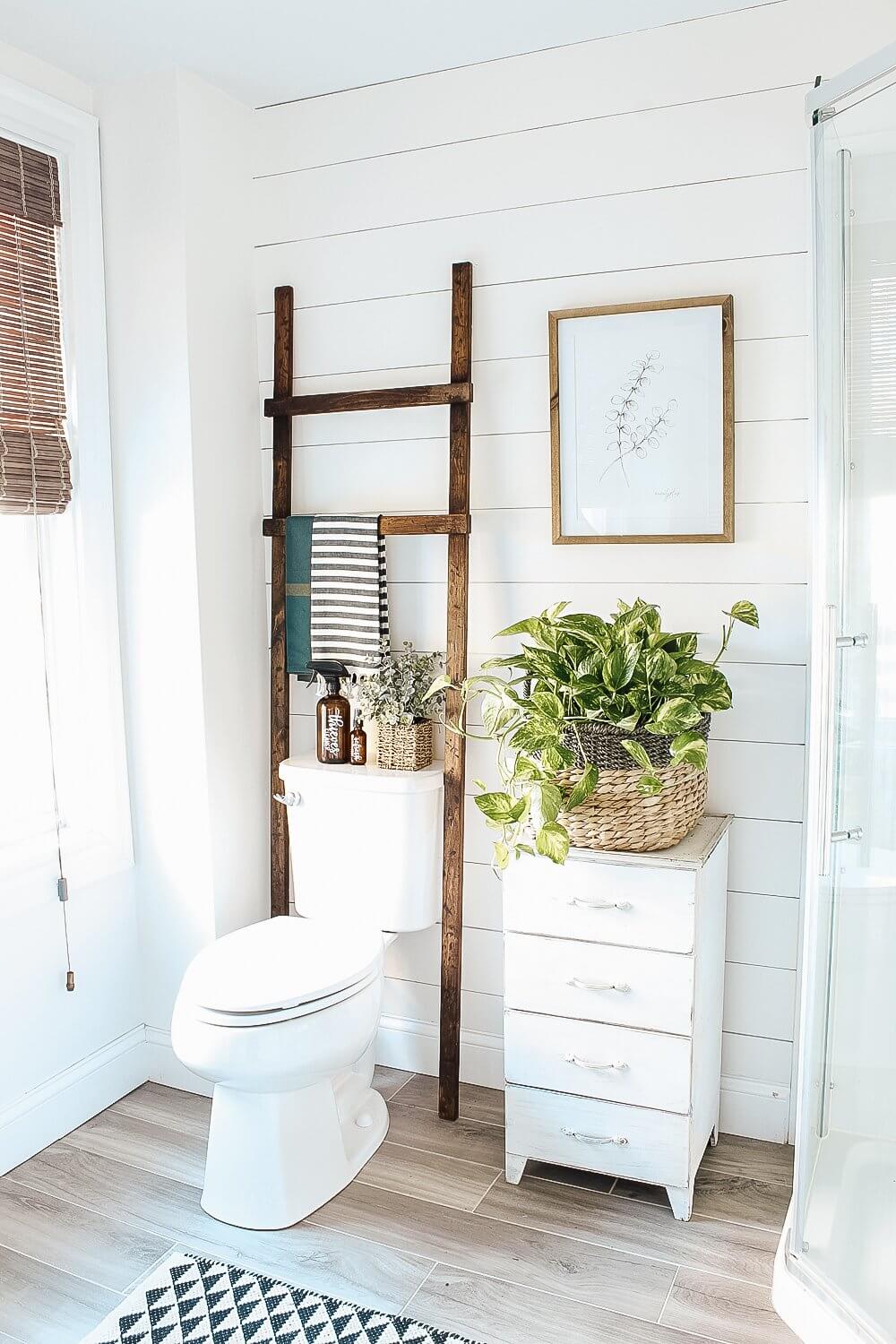 Easy Rustic Bathroom Ladder DIY Project