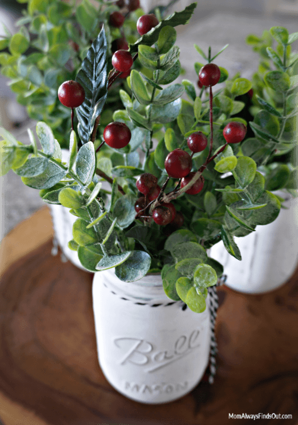 Hollyday Berry Painted Mason Jar Vase