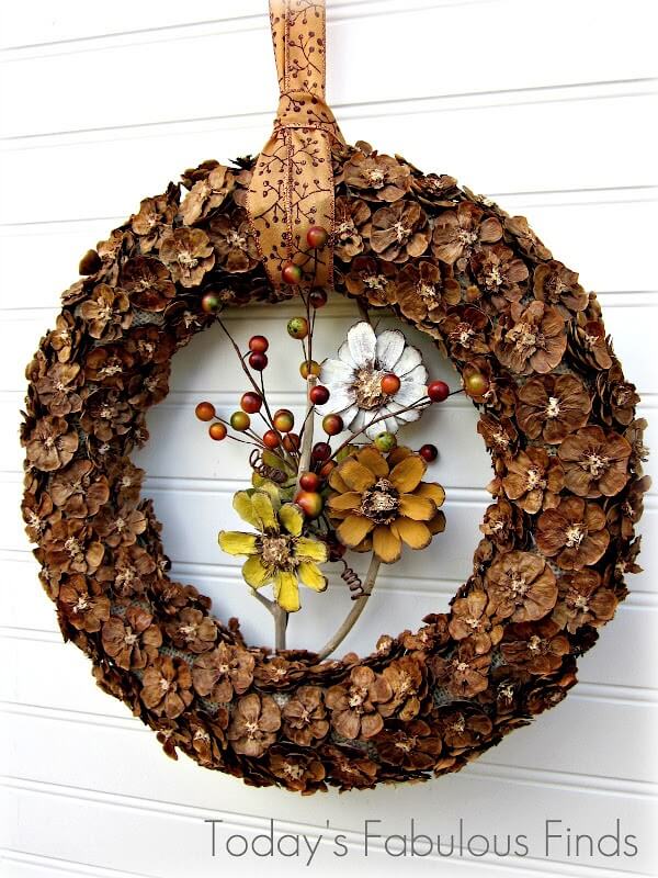 Unique Pine Cone Flower Fall Wreath