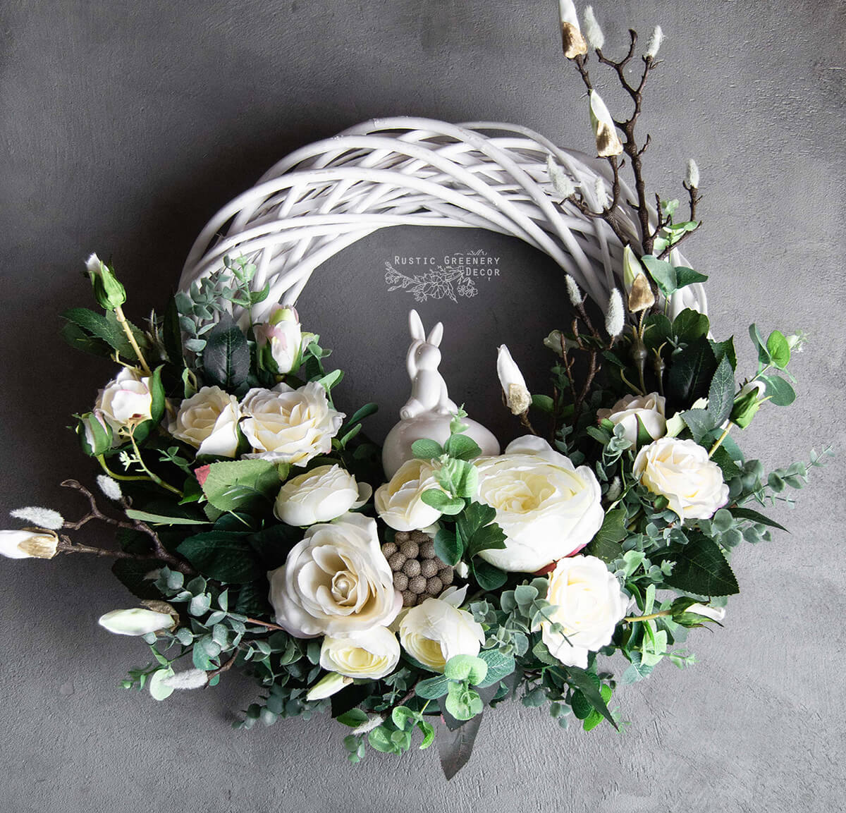 Elegant White Rose Accented Easter Wreath