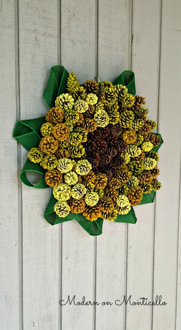 Unique Sunflower Painted Pine Cone Wreath