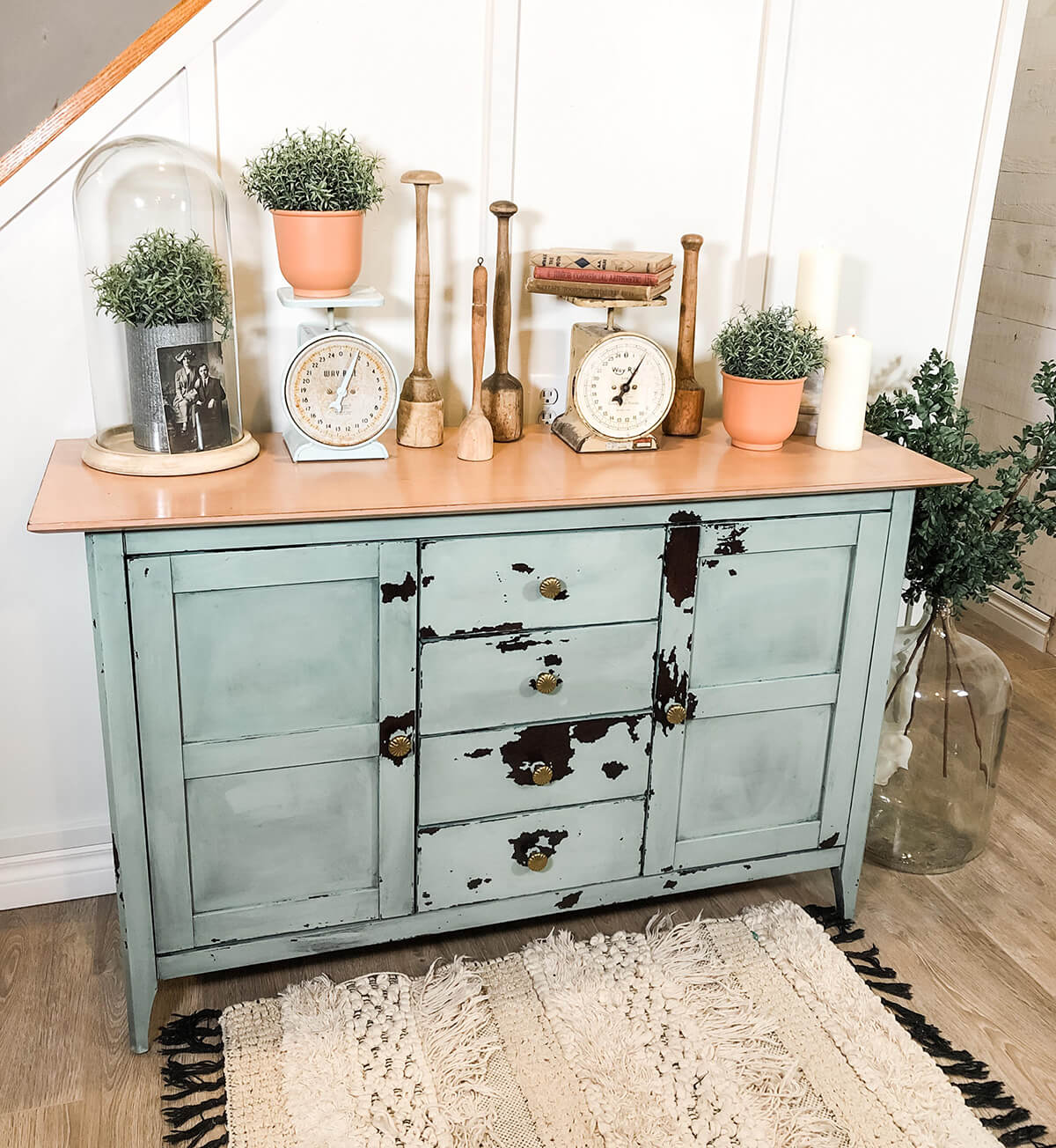 Vintage Feel and Rustic Look Mint Credenza