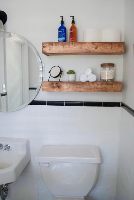 Rustic Floating Shelves for Extra Bathroom Storage