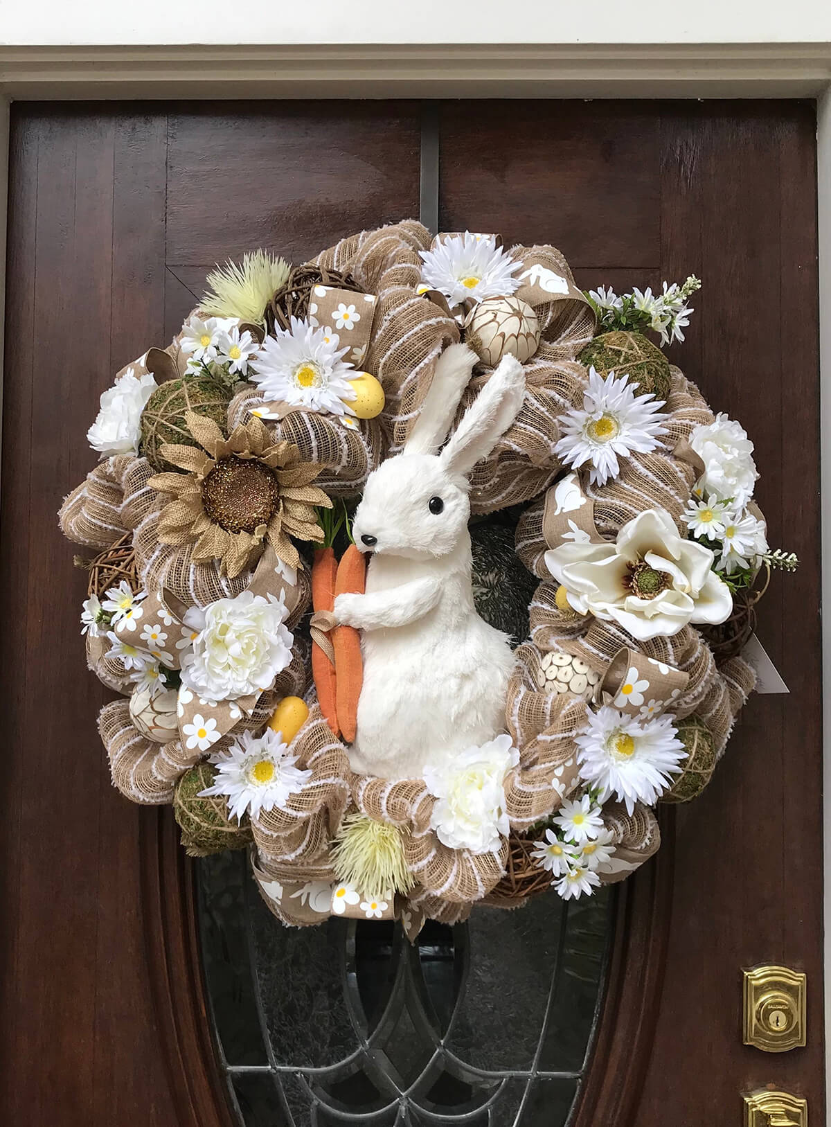 Assorted Flower Bouquet and Ribbons Bunny Wreath