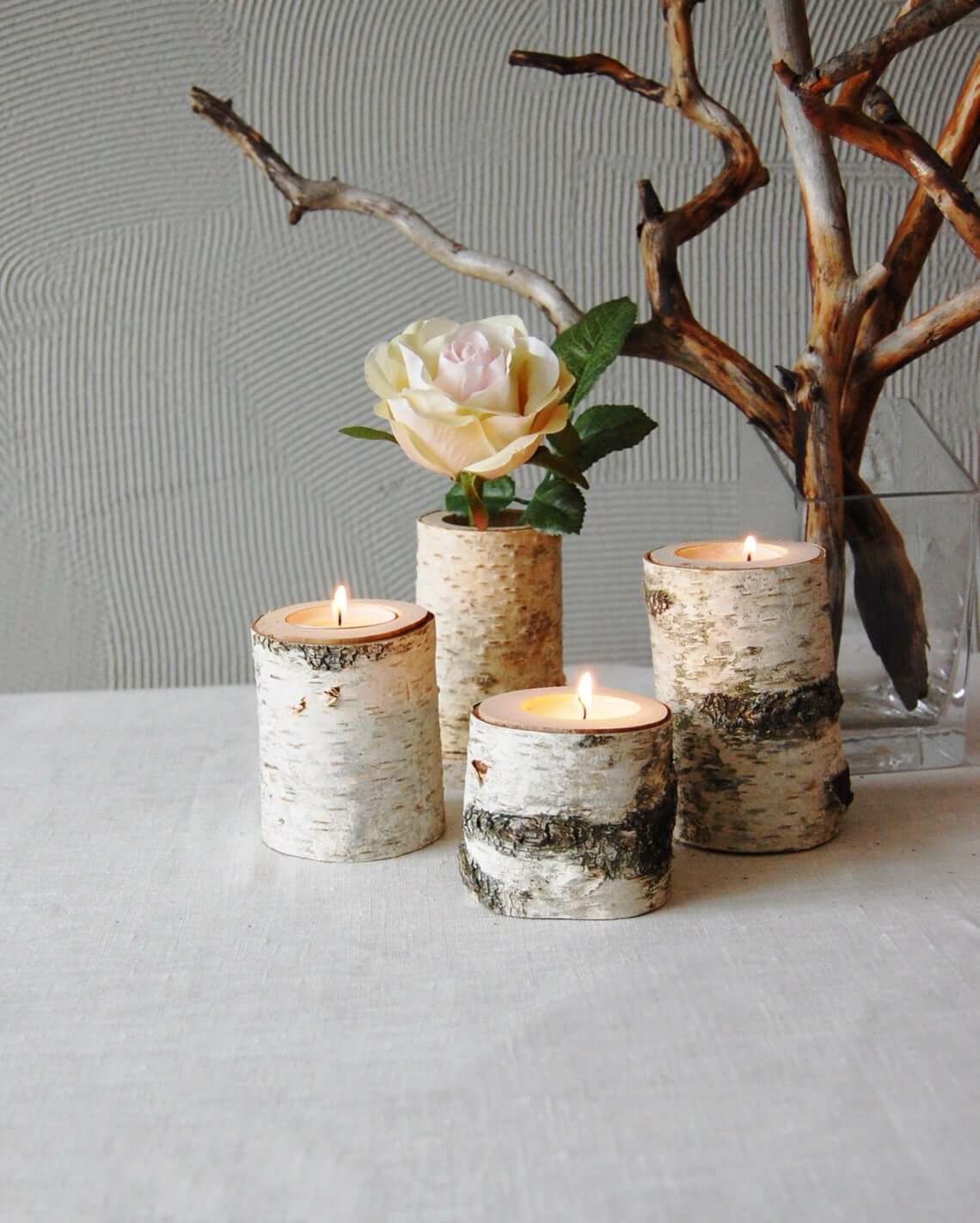 Rustic Birch Branch Candleholder Set