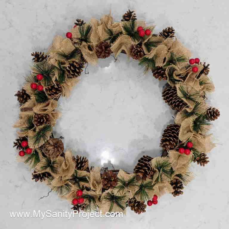 Rustic Burlap & Berry Pine Cone Christmas Wreath