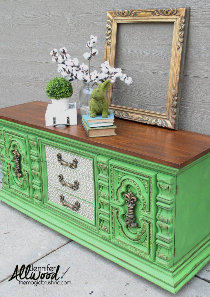 Ornate Bold Green Dresser Makeover