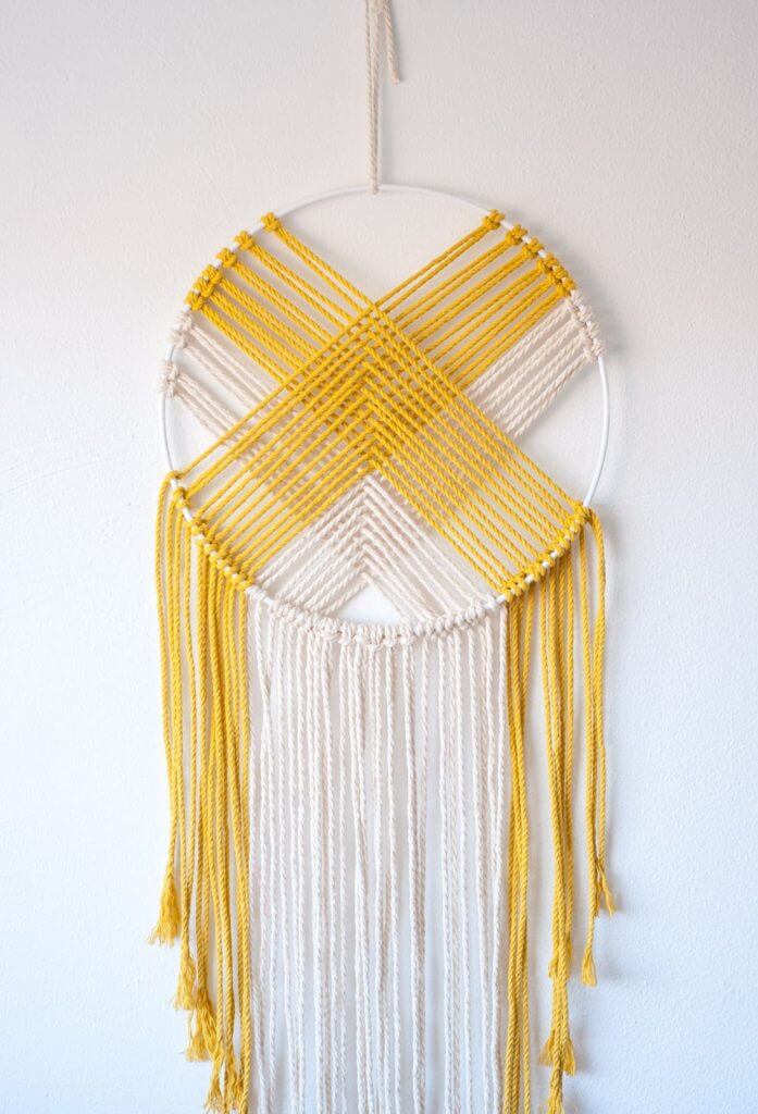 Modern Mustard and White Macramé Dreamcatcher