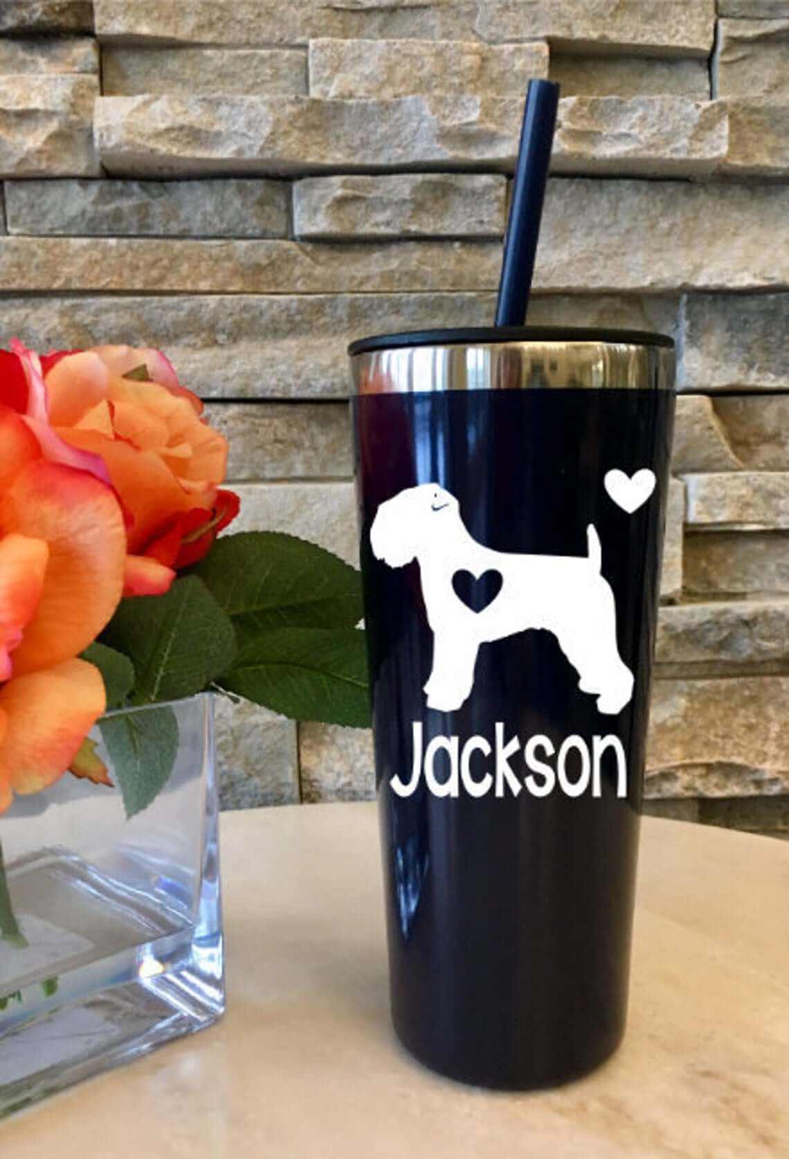 Customizable Terrier Silhouette & Pet Name Tumbler