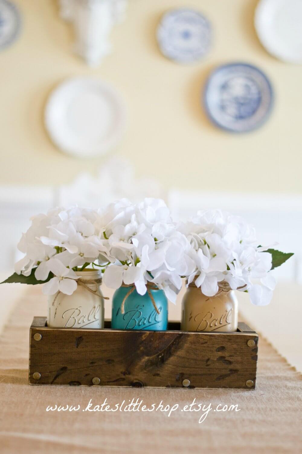 Triple Painted Jar Rustic Wood Planter Box