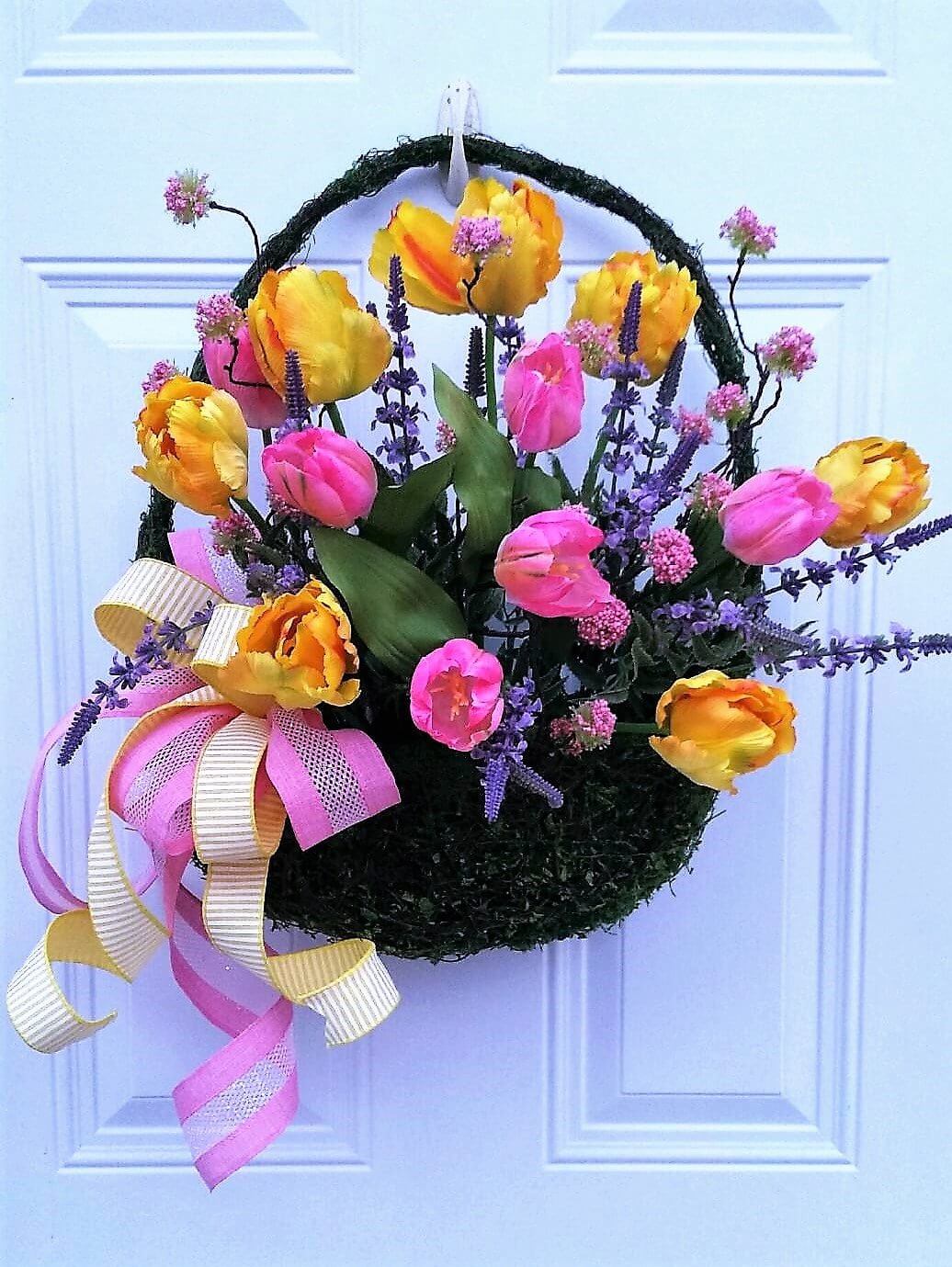 Fuzzy Basket of Bright Tulips