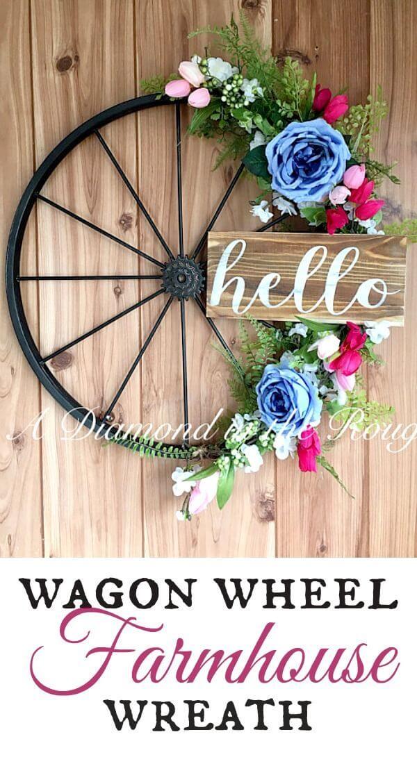 Wagon Wheel Wreath with Flowers and a Message