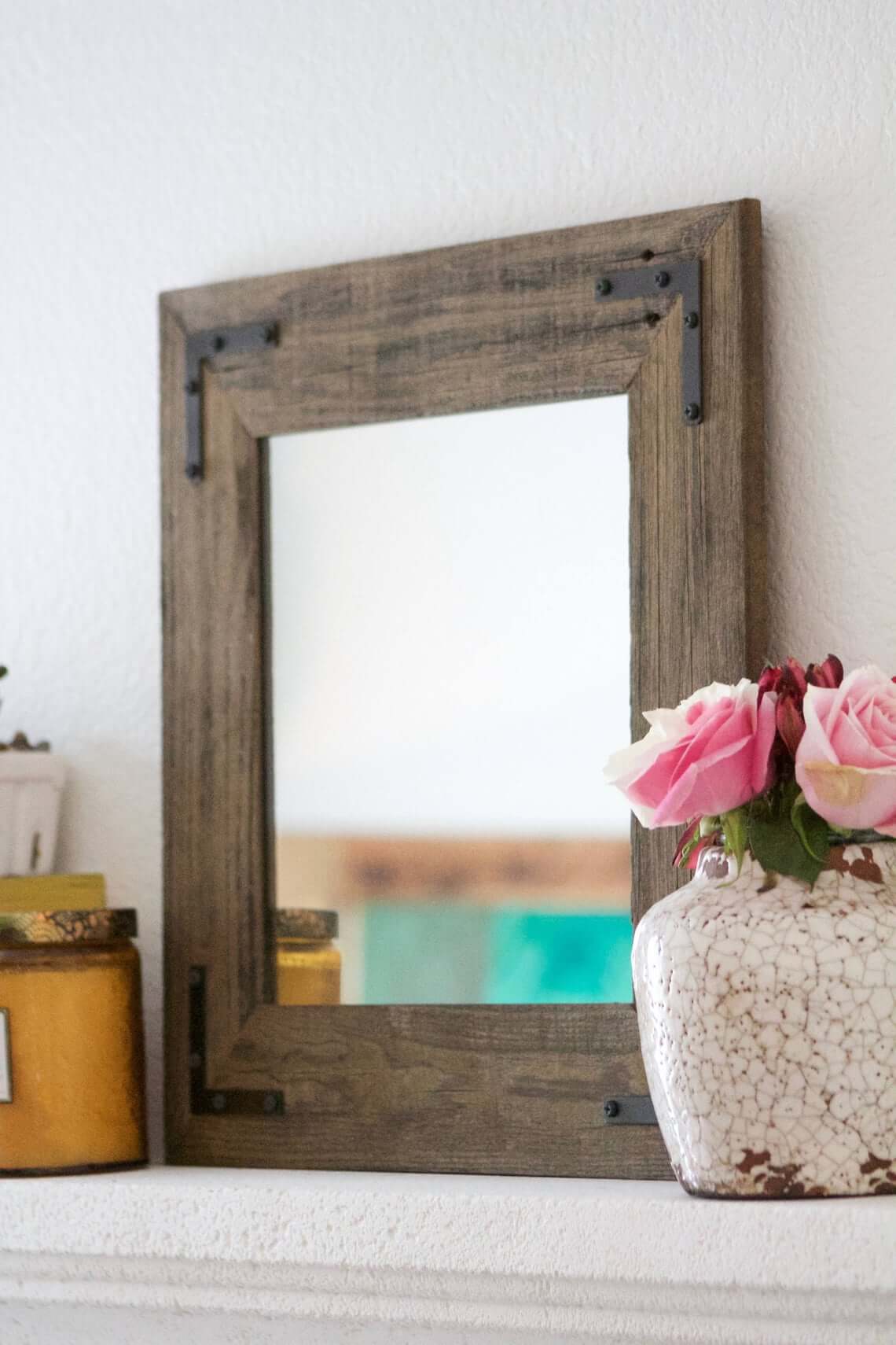 Rustic Wood and Metal Brackets Farmhouse Mirror