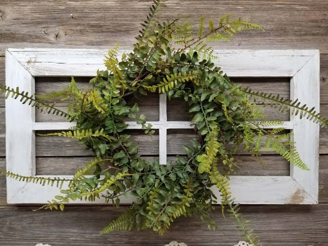 Wild Wilderness Fern Wreath on White Window