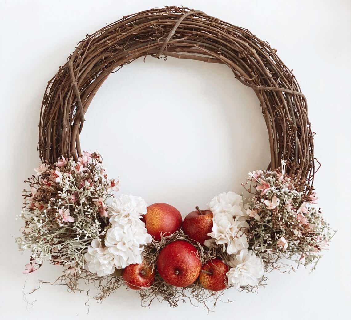 Rustic Victorian Flowers and Apple Wreath