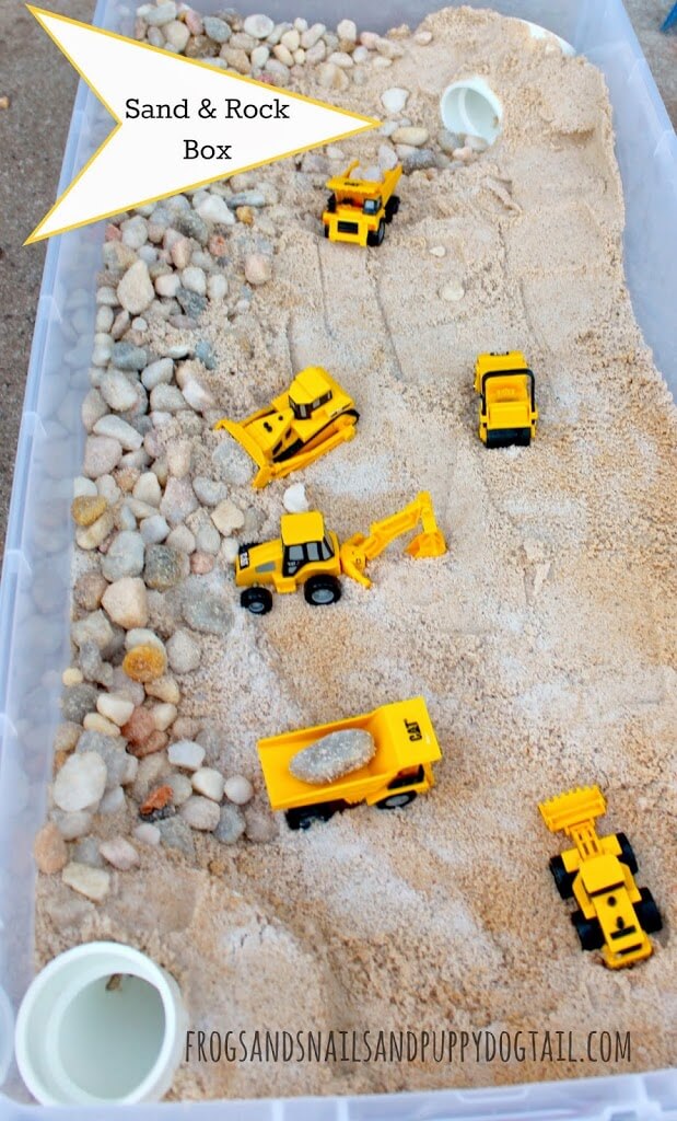 A Construction-Themed Rock Box Sensory Bin