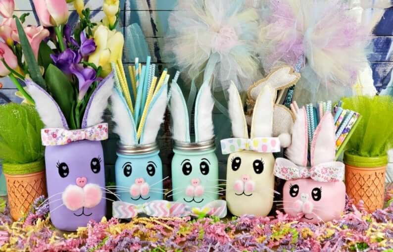 Rainbow Easter Bunny Mason Jar Centerpieces