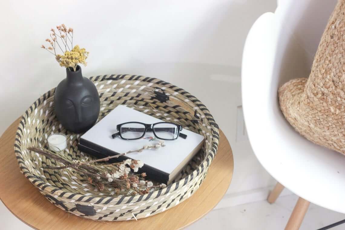 Shallow Black, White, and Beige Catchall Basket