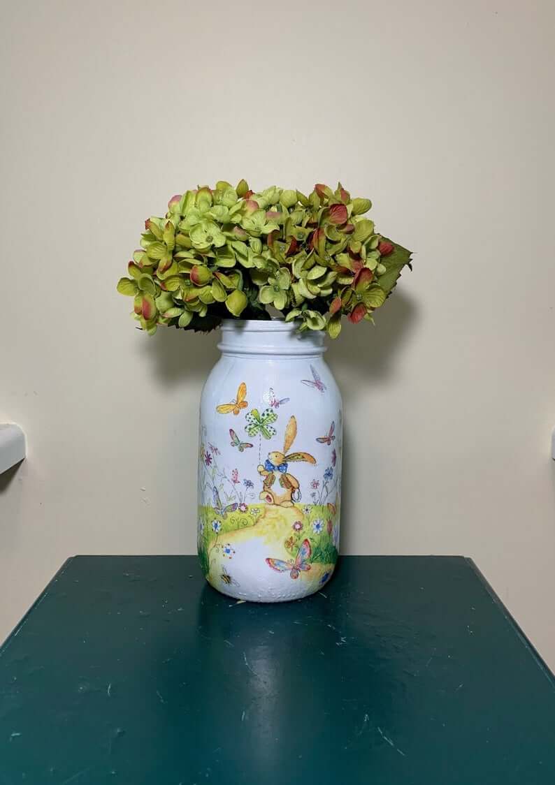 Fanciful Spring Bunny Rabbit Mason Jar