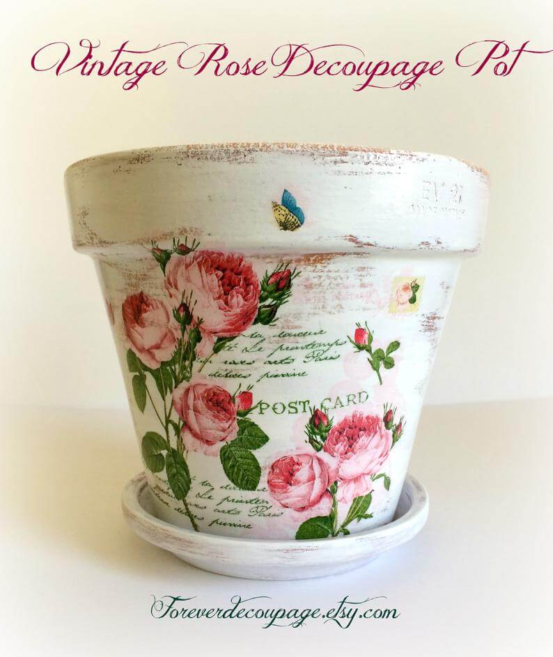 Washed-out White Vintage Postcard Pot