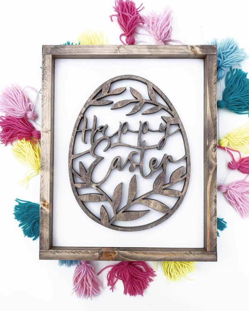 Hand-Scrolled Wooden Easter Egg Sign