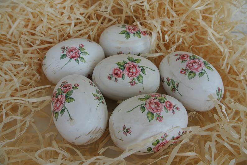 Vintage White Washed Rose Egg Set