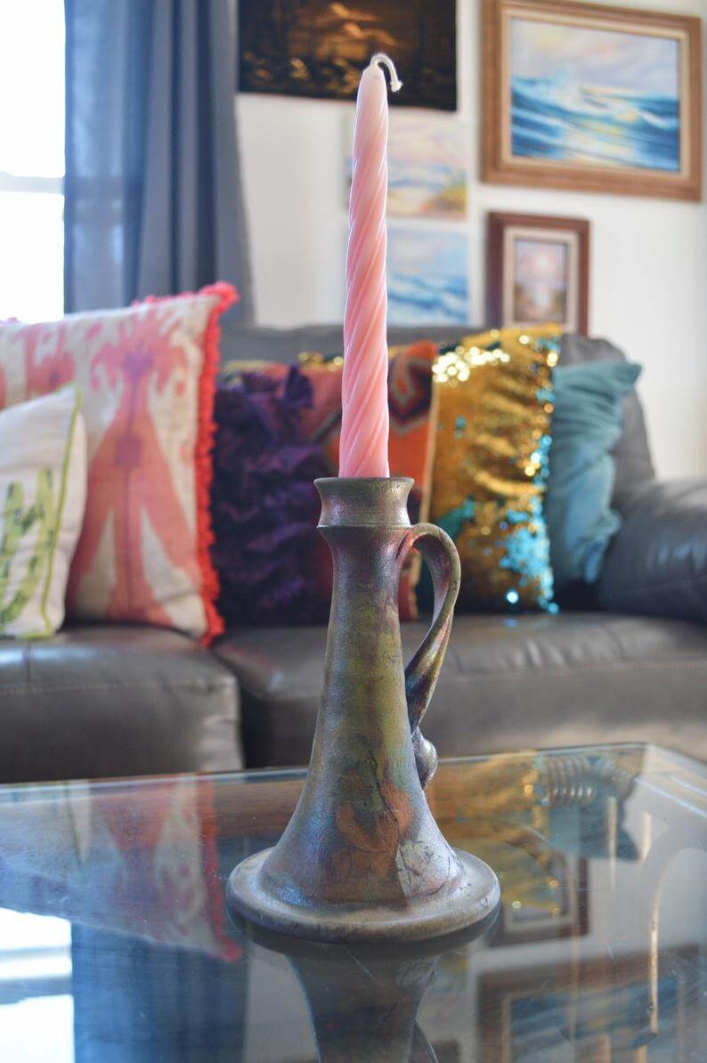 Vintage Western Raku Pottery Candleholder