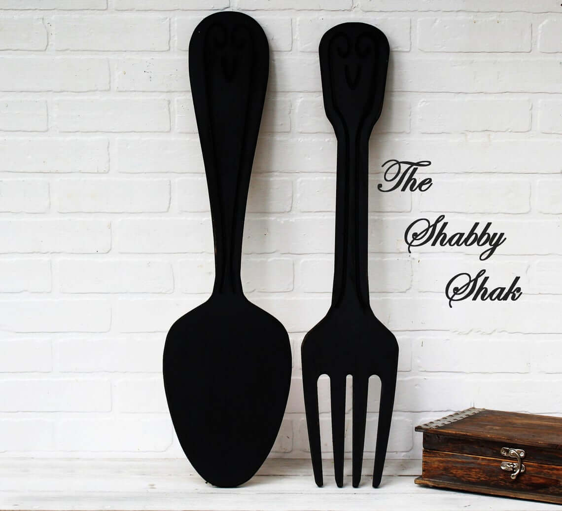 Matte Black Oversized Utensils Wall Art