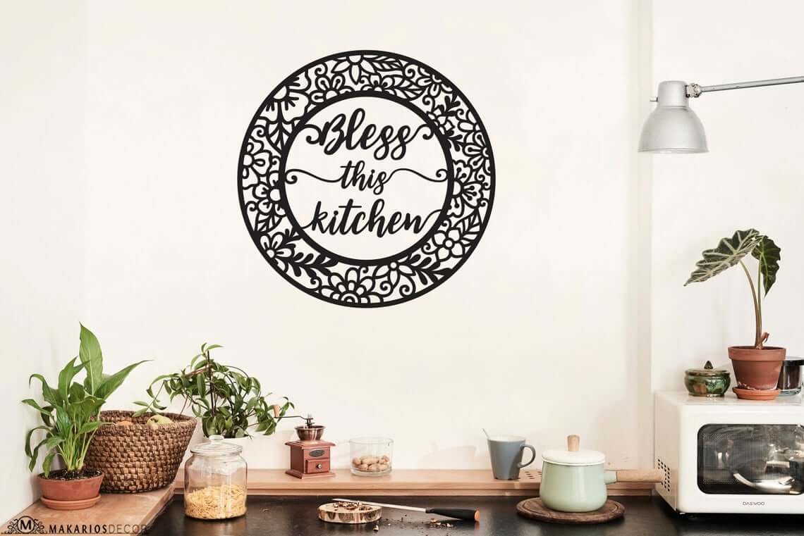 Black Matte Circular Bless this Kitchen Sign