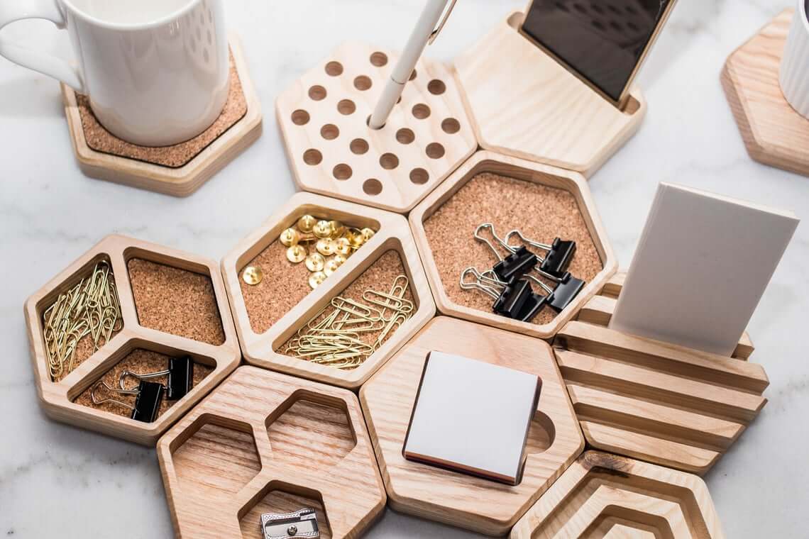 Amazing Geometric Wooden Desk Organizer