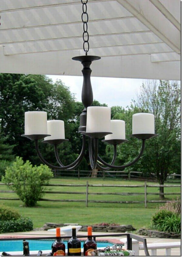 Painted Black Classic Candle Chandelier for Outdoors