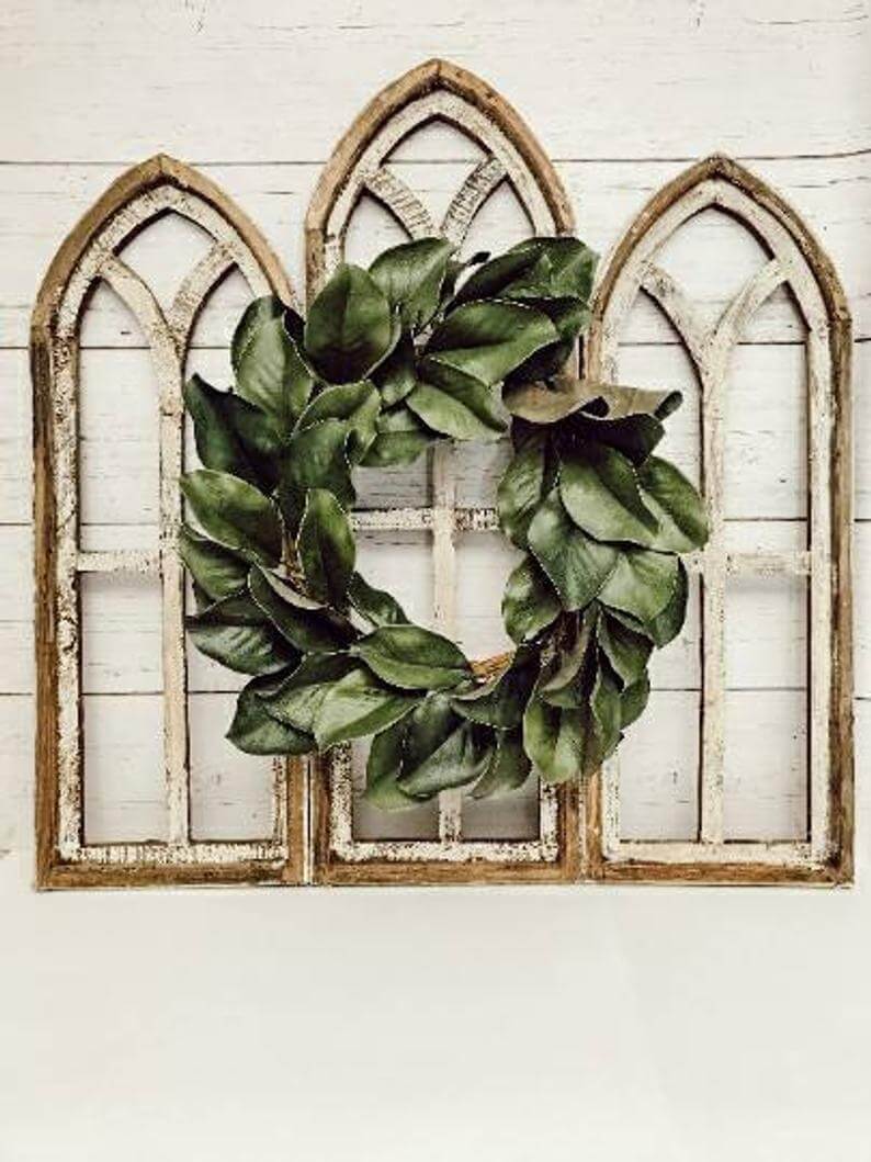 Wooden Cathedral Style Farmhouse Window Frame