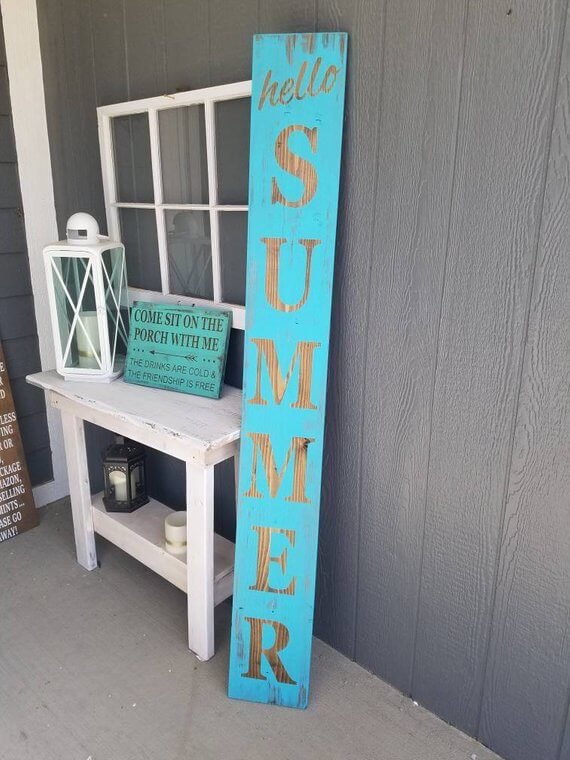 Vibrantly Blue Vertical Summer Welcome Sign