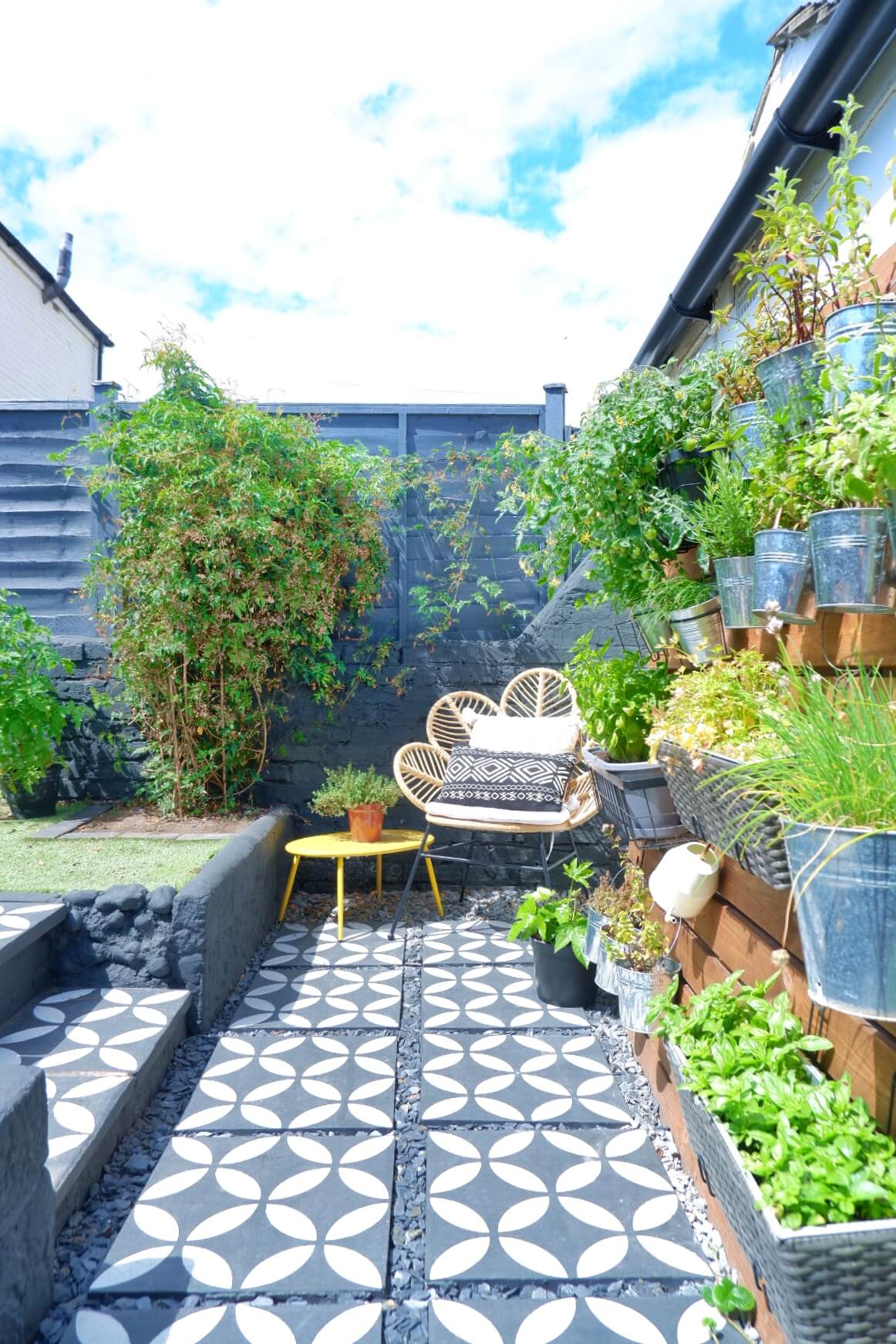 Bold and Black Painted Concrete Patio Tiles