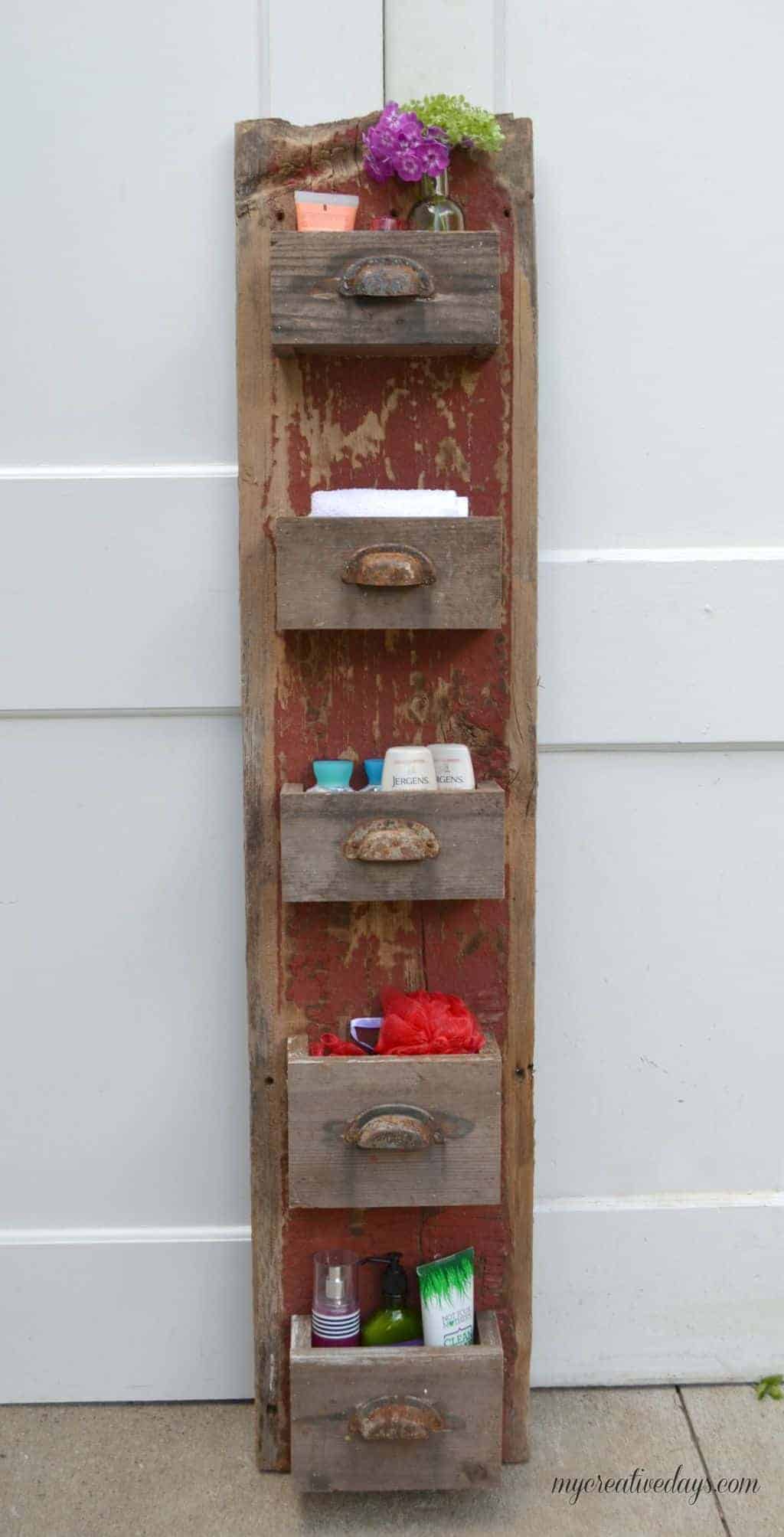 Rustic Red Barn Wood 5 Drawer Organizer