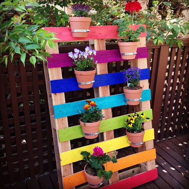 Rainbow Patterned Pallet Flower Garden Planter