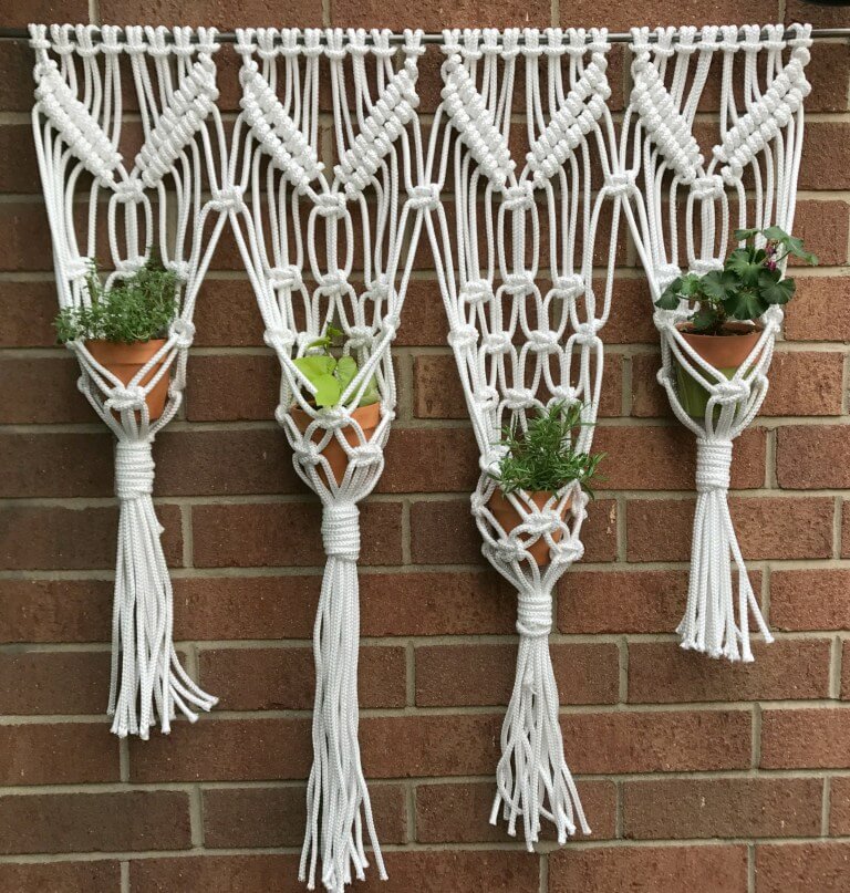 Quadruplet Group Macrame Style Woven Plant Hangers