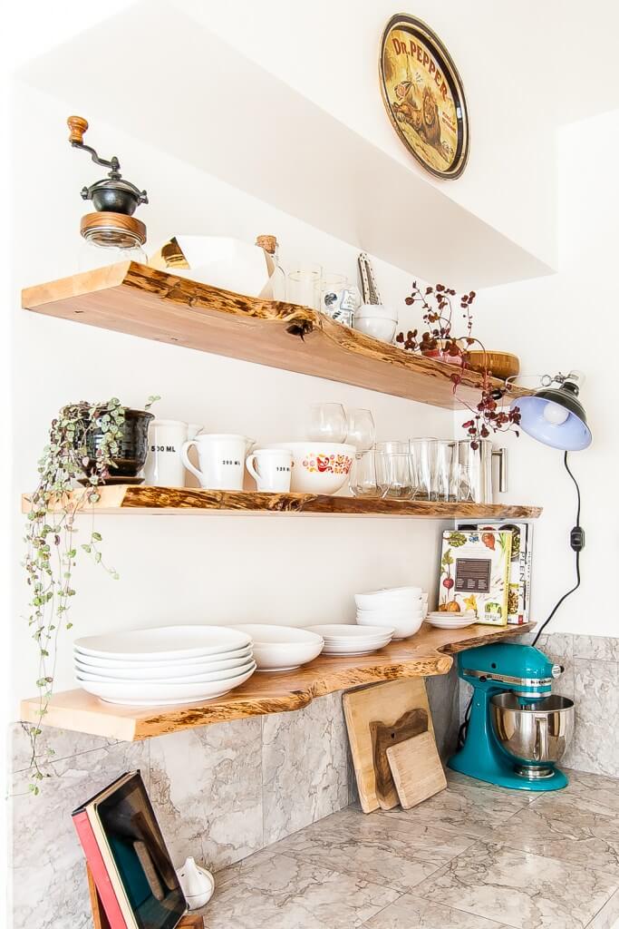 Rustic and Elegant Natural Wooden Shelves